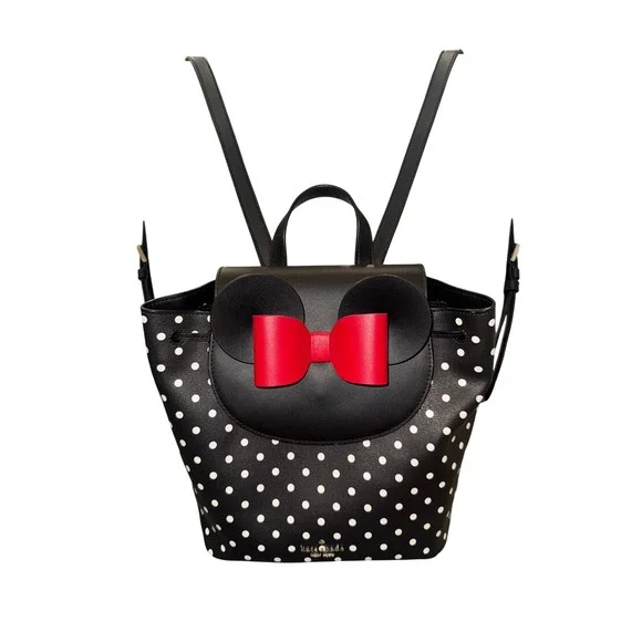 Kate Spade New York Minnie Mouse Polka Dot Backpack Black Red Bow Disney - Picture 4 of 14